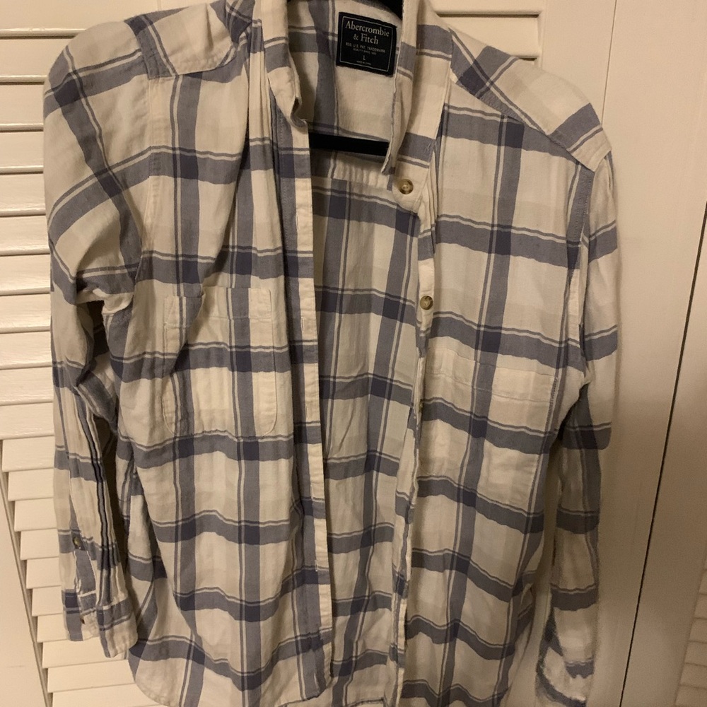 Abercrombie light blue & white flannel